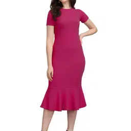PURVAJA Pink Knitted Slim Fit Bodycon Dress-image-76