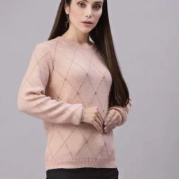 Mafadeny Peach Embellished Sweater-image-25