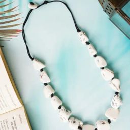 IMLI STREET White & Black Ethnic Tribal Handmade Resin Beaded Necklace-picture-6