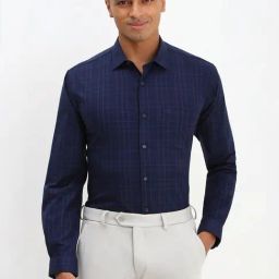 Allen Solly Navy Cotton Slim Fit Checks Shirt-image-48