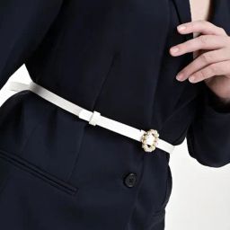 Kazo White Synthetic Narrow Belt for Women-image-23