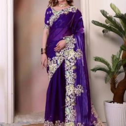 Odette Royal Blue Embellished Saree-picture-31