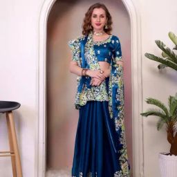 Odette Teal Blue Embellished Saree-image-65