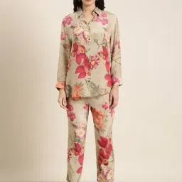 SHOWOFF Beige Floral Print Co-Ord Set-image-94