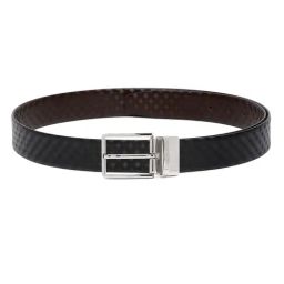 Louis Stitch Black Textured Leather Reversible Belt for Men-image-78
