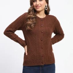 MADAME Brown Self Design Cardigan-image-105