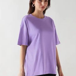 Bewakoof Purple Oversized Solid T-Shirt-image-10