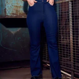 KASSUALLY Blue Cotton Bootcut Mid Rise Jeans-image-95