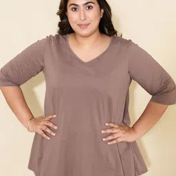 Amydus Women V-Neck Cotton Plus Size T-shirt-image-31