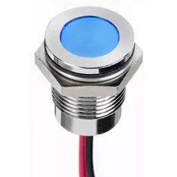 RS PRO Blue Panel Mount Indicator 24V DC, Mounting Hole Size 14 mm, Termination Type Lead Wires, IP Rating IP67, Model No 1302262-14