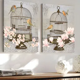 Art Street Grey & Pink 2 Pieces Canvas Floral and Botanical Wall Art-19