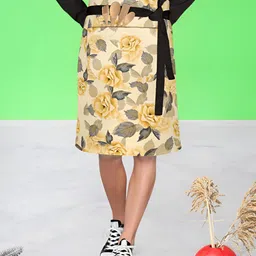 ArtzFolio Yellow & Beige Printed Pure Cotton Waist Apron-21