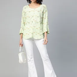 OH MI DIOS Women Floral Print Round Neck Bell Sleeve Top-image-44