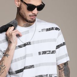 WROGN Men Multi Stripes Drop-Shoulder Sleeves Knitted Oversized T-shirt-image-25