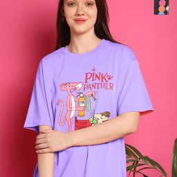 Tromko Women Pack of 2 Pink Panther Graphic Printed Round Neck Cotton Oversized T-shirts-picture-6