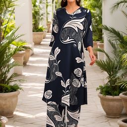 Banwaree Printed Pure Cotton Tunic & Palazzos Co-Ord Set-image-29