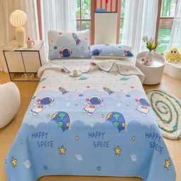 JC HOME White & Blue Printed Cotton Single Bed Cover With Pillow Covers -1.5 x 2.0 m-image-55