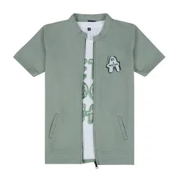 CHARCHIT Boys Typography Printed Zipper Cotton Jacket & T-shirt-image-45