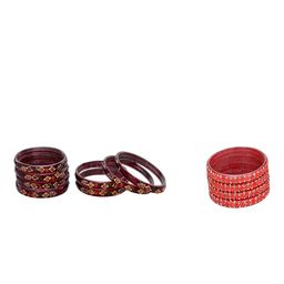 1ST TIME Set Of 12 Maroon Alloy Artificial Stones & Beads Antique Bangles-picture-47