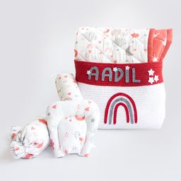 Yellow Doodle Crown Printed Organic Bedding Gift Basket - Red-image-83