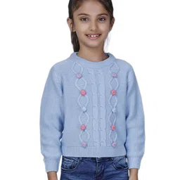 JoE Hazel Full Sleeves Woven Detailed Bobbles Jumper Sweater - Sky Blue-picture-49