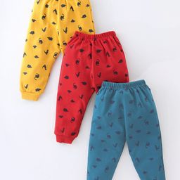 Simply Interlock Full Length Lounge Pants Dino Printed Pack of 3 - Red Yellow & Green-14