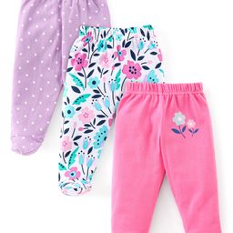 Babyhug Cotton Interlock Knit Bootie Legging Floral Print Pack of 3 - Multicolor-image-96