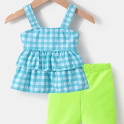 Kookie Kids Sleeveless Solid & Checked Two Piece Swimsuit - Mint-picture-4