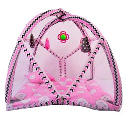 Babytoons Baby Bedding Set Play Gym with Mosquito Net Sleeping Bed with Hanging Toys & Neck Pillow for Baby Boy's & Girl's (Pink, 0-12 Months)-picture-20