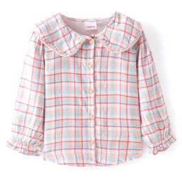 Babyhug Rayon Knit Full Sleeves Collared Top With Checks - Multicolor-image-5