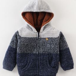 Yellow Apple Full Sleeves Hooded Sweatjacket With Colour Block Design & Kangaroo Pockets - Navy Blue-picture-14