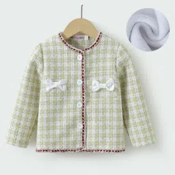 Kookie Kids Full Sleeves Checkered Winter Jacket with Bow Applique - Green-picture-9