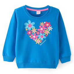 Babyhug Cotton Knit Full Sleeves Sweatshirt with Floral Heart Print - Blue-image-112
