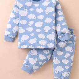 Doreme Single Jersey Knit Full Sleeves Night Suit With Teddy Print - Light Blue-picture-47