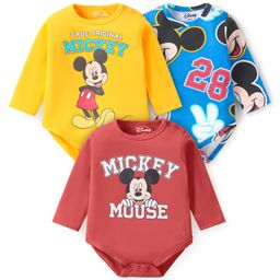 Babyhug Disney Interlock Knit Full Sleeves Onesies With Mickey Mouse Graphics Pack of 3 - Yellow Blue & Maroon-image-44