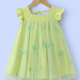 Mark & Mia Frill Sleeves Party Frock With Butterfly Applique - Green-image-26