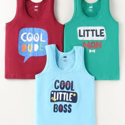 Simply Sinker Knit Sleeveless Vests With Cool Dude Text Print Pack Of 3 - Yellow Blue-16