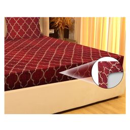 JDX BedSheet | Classic Design Elastic Fitted Printed Queen Size Double Bed Bedsheet with 2 Pillow Cover(72"x78" inches, Cherry Red)-image-18