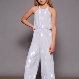 Cherry Crumble By Nitt Hyman Sleeveless Sequins & Beads Embellished Abstract Designed Jumpsuit - White-image-6