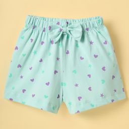 Tango Single Jersey Knit Knee Length Shorts With Bow Applique & Heart Print - Mint-image-99