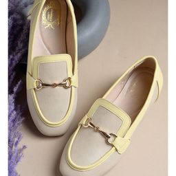 Shoetopia Metal Applique Detailed Textured Slip On Loafers - Cream-image-92