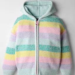 Pine Kids Knit Full Sleeves Hooded Front Open Sweater with Color Block Design - Multicolor-picture-34