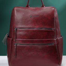 VISMIINTREND Laptop Backpack for Men Office Use, Travel, Businessm Professional And Multi-Purpose Anti Theft Solid Vegan Leather Water Resistant Backpack Up to 17 Inch Laptop - Wine - Height 17 Inches-image-83