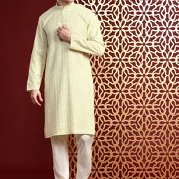 MANQ Geometric Embroidered Mandarin Collar Sequins Straight Kurta-image-7