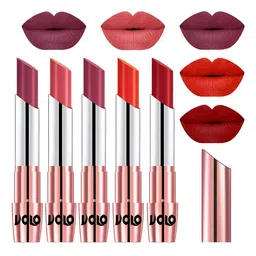 VOLO 5Pc Creme Matte Lipstick-3.5g-Each Cherry- Dark Peach- Rose Pink- Coral-Tomato Red-image-67