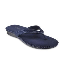 Mochi Women Blue Embellished Leather Flats-36
