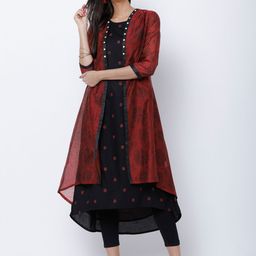 Vishudh Women Black & Maroon Printed A-Line Kurta-picture-48