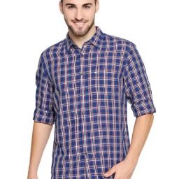Basics Classic Blue Cotton Slim Fit Checks Shirt-image-48