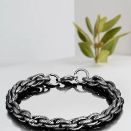 Peora Black Stainless Steel Openable Link Bracelet-image-30