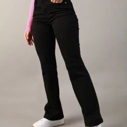 American Eagle Outfitters Black Cotton Mid Rise Flared Jeans-picture-48